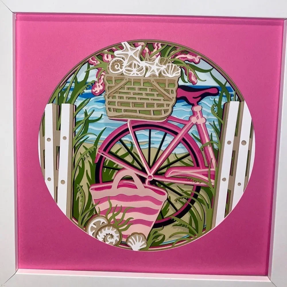 3D Pink Beach Bike Shadowbox